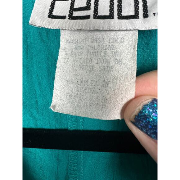 Vintage 80s Teddi Green Textured Waffle Floral Button Sweater Top Large Retro - Picture 3 of 9